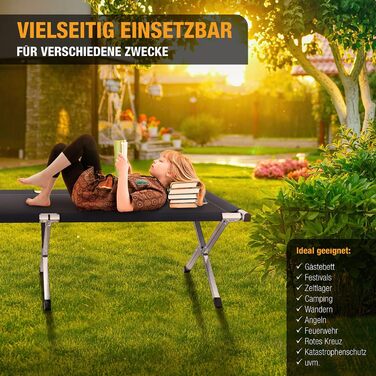 Розкладне ліжко Kronenburg XXL 210x72x45 см, посилене сталеве, до 200 кг, чорне, для кемпінгу