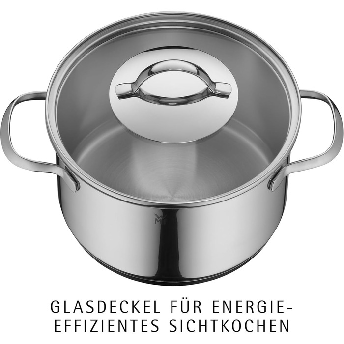 Каструля WMF Provence Plus 16 см зі скляною кришкою, 2 л, сталь Cromargan, для індукційних плит та духової шафи