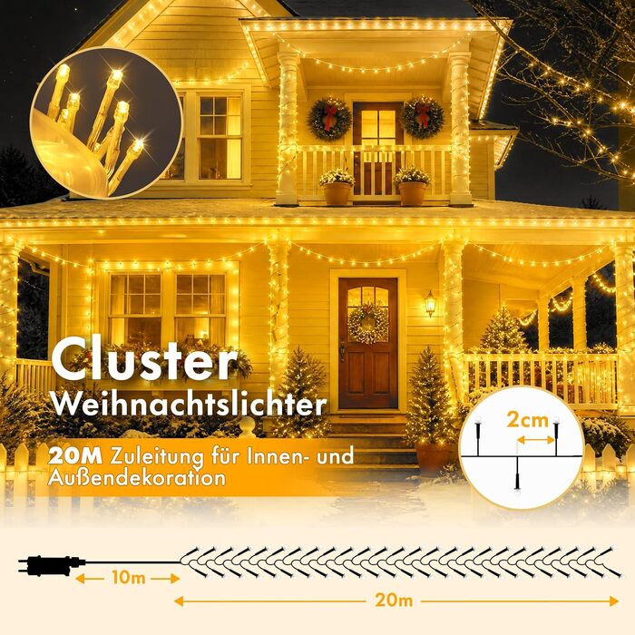 Світлодіодна гірлянда-кластер MAGGIFT 20м, 1000 LED, теплий білий колір, з пультом дистанційного керування, різдвяна ілюмінація