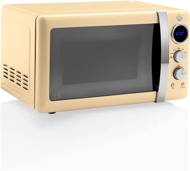 Мікрохвильова піч Swan Retro SM22030CNEU 20 л, 800 Вт, 5 режимів, розморожування, таймер 60 хв, вінтажний дизайн, кремова, дзеркальні дверцята