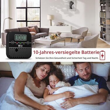 Детектор чадного газу WOLF SHIELD Mini-CO з LCD-дисплеєм та батареєю на 10 років, портативний датчик CO для дому, чорний