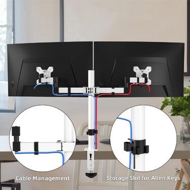 Кріплення для двох моніторів Bracwiser MD7442 - для моніторів 13-27 дюймів, VESA 75/100mm, регулювання висоти, нахил, поворот, максимальне навантаження 10 кг (білий)
