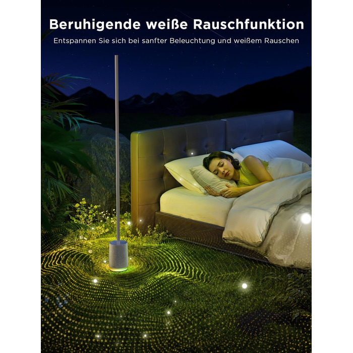 Govee Stehlampe Pro 2100 Лм, RGBIC LED лампа з Bluetooth-колонкою, білий шум, Alexa, 16 млн кольорів, музична синхронізація, сіра, для вітальні