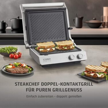 Контактний гриль CASO SteakChef з антипригарним покриттям, регулювання температури 100-220°C