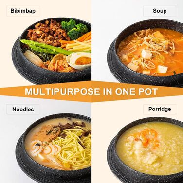 Кам'яна корейська миска з кришкою Bobikuke 20 см, Dolsot Bibimbap, 2,3 л, чорна — для гарячих страв, супу, хот-пот