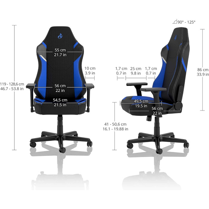 Ігрове крісло Nitro Concepts X1000, ергономічне, тканинне, для комп'ютера, офісу, з роликами, до 135 кг, чорний/синій, розмір XL