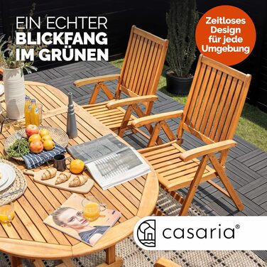 Садовий стілець Casaria® (2 шт) складний з дерева (Евкаліпт FSC®) для саду, балкону, тераси. Регульована спинка (5 положень) 55x70 см, коричневий