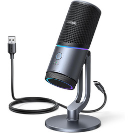 UGREEN ігровий USB-мікрофон з RGB-підсвічуванням, 24bit/96kHz, кнопка вимкнення звуку, конденсаторний мікрофон для ПК, PS5/PS4, стрімінгу, ігор, подкастів, запису, ноутбука