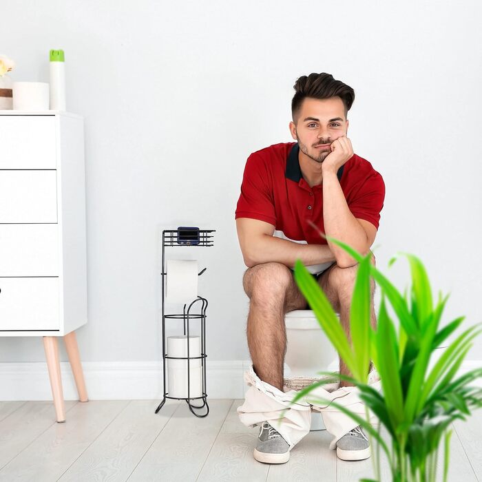 Підлоговий тримач для туалетного паперу Relaxdays з поличкою, на 3 рулони, металевий, чорний, сучасний дизайн, 57,5x18,5x17,5 см