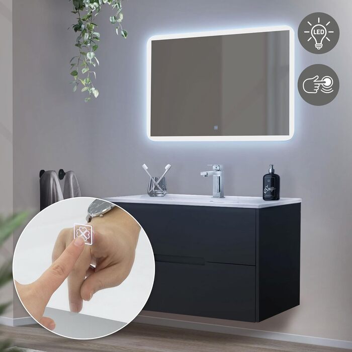 Дзеркало для ванної кімнати ML-Design з LED-підсвічуванням, 90 x 60 см, скло, сенсорне керування