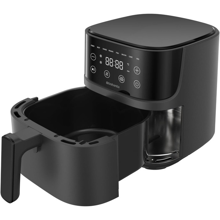 Аерофритюрниця Brabantia Airfryer XL 4 л, 1700 Вт, цифровий сенсорний дисплей, 8 програм, без PFAS, чорна, BBEK1134