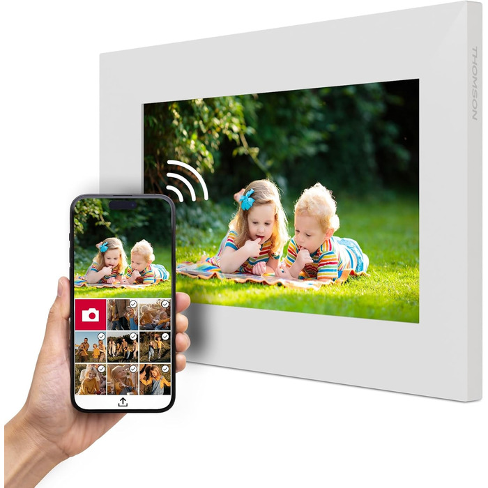 Рамка для фото Thomson Fotorahmen – 7 дюймів, IPS Full HD, сенсорний екран, 32 GB, автоматичне обертання, Wi-Fi, iOS, Android, білий