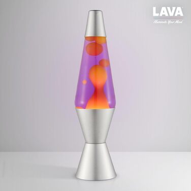 Лавова лампа LAVA® 2125 (36.8 см) — жовтий віск, фіолетова рідина, срібляста основа та кришка, оригінальна декоративна лампа руху