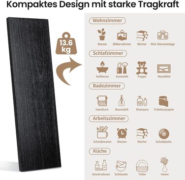 Набір настінних полиць Gronda Holz 3 шт. чорного кольору 60 см (40x12x1.5 см) - полиці без свердління для кухні, ванної, вітальні, книжкові полиці в стилі вінтаж