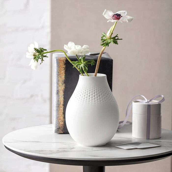 Ваза Villeroy & Boch Manufacture Collier 20 см, біла - сучасна ваза для квітів, декор, преміум фарфор Perle Transparent Hoch