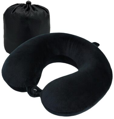 Подорожня подушка-натиранік U-подібна з ефектом пам'яті Memory Foam, м'який чохол, чорна — для літака, авто та офісу