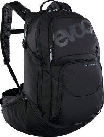 Рюкзак EVOC EXPLORER PRO 26л чорний – комфортний міський та туристичний рюкзак з системою вентиляції AIR FLOW CONTACT, гнучким поясом AIRO FLEX, відділенням для питної системи та дощовиком, преміум-якість