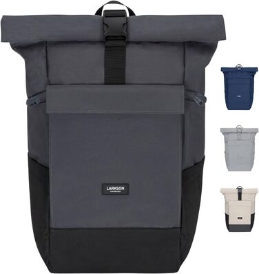 Рюкзак LARKSON Rolltop 21 л для ноутбука 16'' сірий — універсальний міський рюкзак для жінок і чоловіків, для університету, роботи, велосипеда, подорожей, з відділенням для ноутбука та кріпленням на валізу