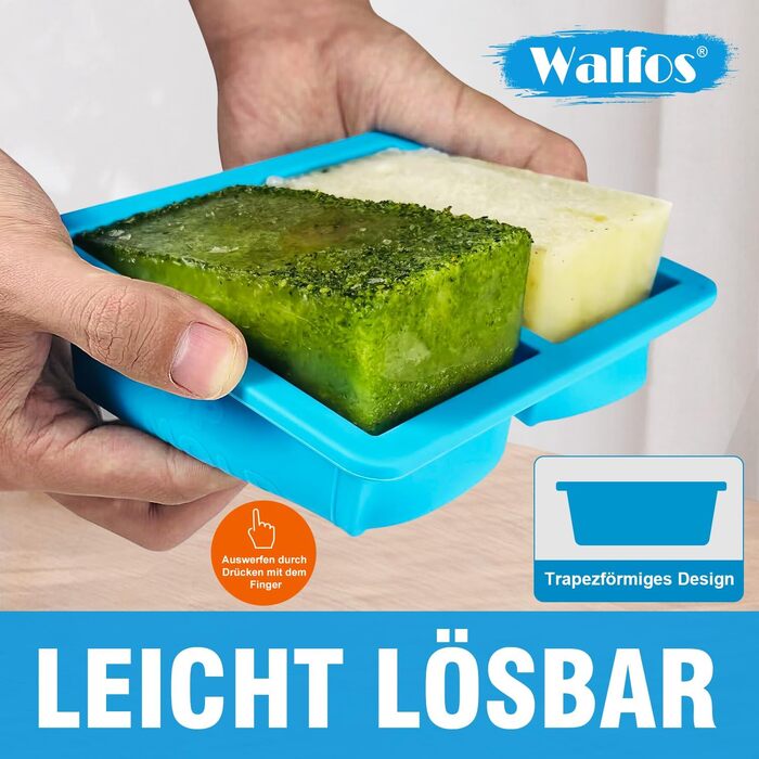 Контейнер для морозива Walfos® 1.5л, 2 шт. + Форми для льоду (4 шт.) - багаторазовий, силіконовий кришка, для домашнього морозива та йогурту