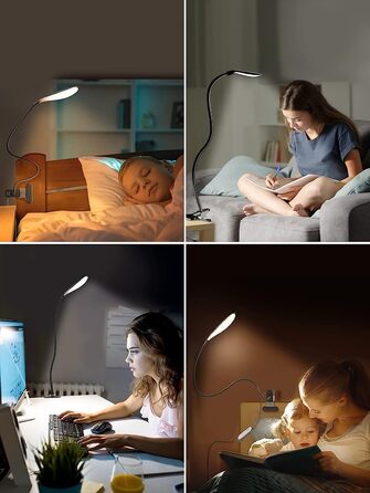 CRLL LED лампа з кліпсою USB для читання, настільна лампа з захистом очей, діммер, 5 кольорів і 5 рівнів яскравості, нічник для дітей, ідеальна для читання, малювання, шиття, манікюру