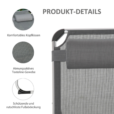 Outsunny Sun Lounger Садовий шезлонг Alu Fabric Шезлонг Relax Lounger 5-позиційний регульований складний ергономічний сітчастий тканина сірий 170 x 60 x 76 см