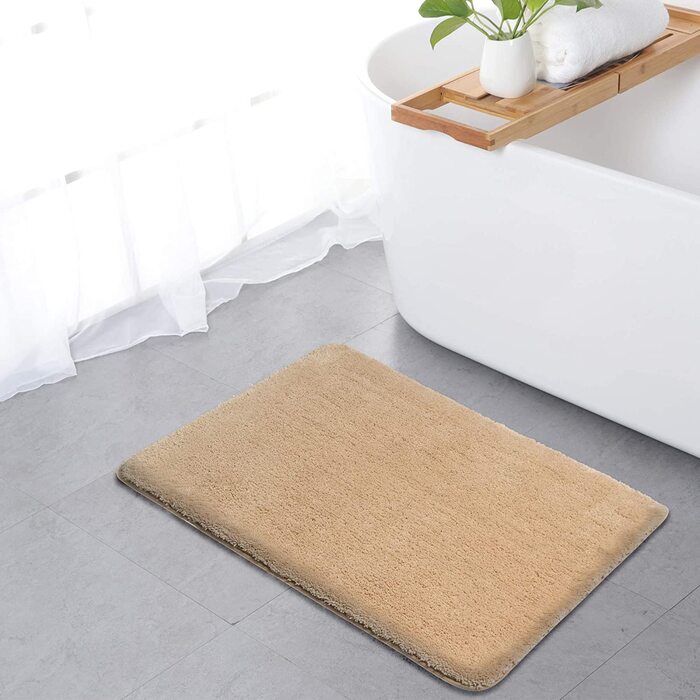 Килимок для ванної 80x50 см, нековзний, мікрофібра, водопоглинаючий, кремово-бежевий, машинне прання