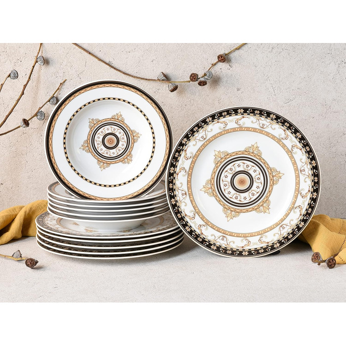 Сервіз столовий Creatable Majestosa, 12 предметів, порцеляна, чорний, багатобарвний, 31x30x24 см