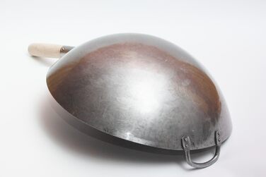 Велика важка ручна сковорода-вок із вуглецевої сталі Craft Wok 40 см з дерев'яною та сталевою ручкою, кругле дно