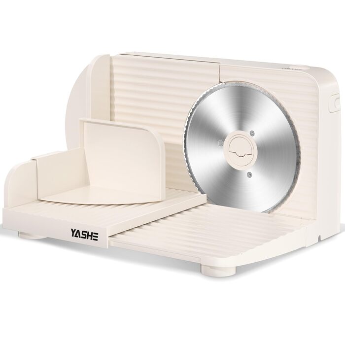 Електричний складаний універсальний слайсер YASHE 180W: машина для нарізки хліба, м'яса, сиру та овочів, хвилеподібне лезо 17 см, регулювання товщини зрізу 0–15 мм