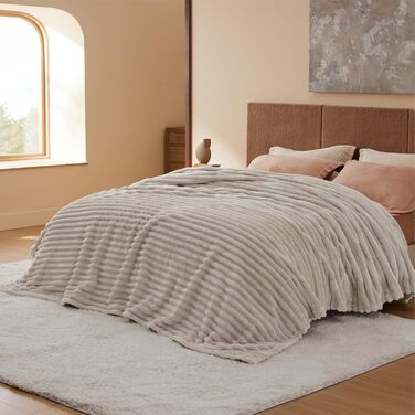 BEDSURE Плед-деко 220x240 см: теплий, м'який, великий плед для дому, бежевий | Плед для дивана, софи, кімнати | Плед з вовни та флісу