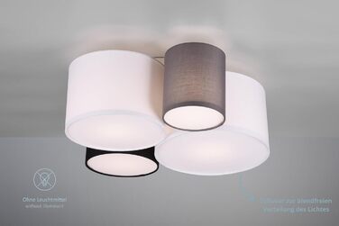 Сучасна стельова люстра Lightling 4-плафонна, матовий нікель, тканинні абажури білий/коричневий/чорний, 4xE27 макс. 40Вт, 47x51 см, висота 21,5 см, мультиколор