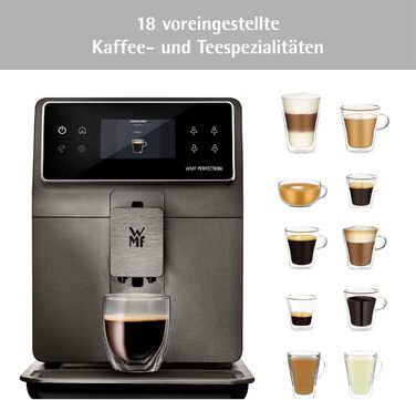 Кавомашина WMF Perfection 780L з молочною системою, 18 напоїв, подвійний термоблок, сталевий млинок, профілі користувачів, резервуар для молока 1 л, сертифікат гігієни TÜV