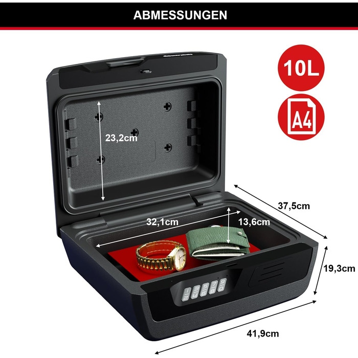 Вогнестійка та водонепроникна касета для документів і грошей MASTER LOCK 10 л, електронний кодовий замок, для A4-документів, CHW30300EURHRO