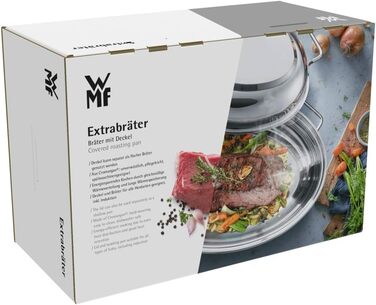 Жаростійкий бризер WMF з кришкою, 8,5л, для індукційних плит, Cromargan нержавіюча сталь, з термометром, 41x28,5x18 см