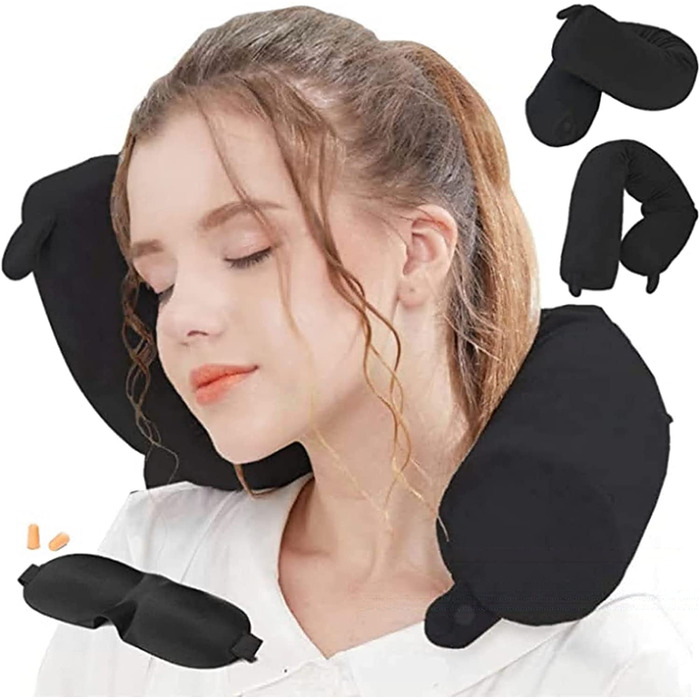 Подорожня подушка Hxcxrst з піни Memory Foam, ортопедична для підтримки шиї, підборіддя, талії та ніг, регульована, для дому, літака, автобуса, потяга, чорна