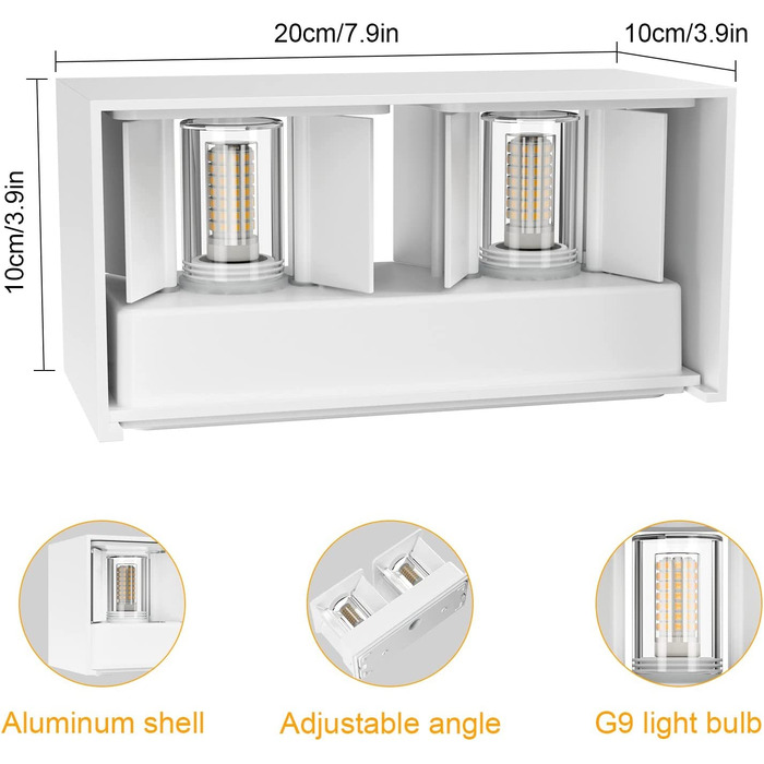 Стіна з зовнішнім підсвічуванням Klighten з LED лампою G9 (18W, 3000K), регульований кут променя, IP54, антрацит/білий