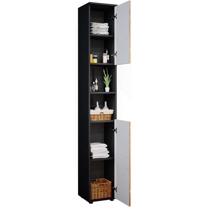 Висока шафа для ванної Vicco Irma, антрацит/дуб золотий, 30x192 см