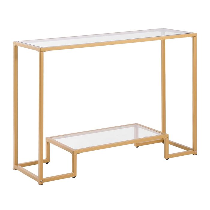 VEVOR Консольний столик з 2 ящиками, сучасний прямокутний, 107 x 35,4 x 75,5 см, з скляною стільницею, столик біля дивана з захистом від перекидання, для вітальні, передпокою, холлу
