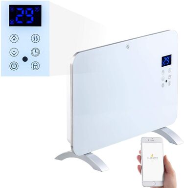 Конвекторна електрообігрівач Sichler з Wi-Fi, 1000 Вт, настінний, з керуванням через додаток, сумісний з Alexa та Google Assistant, з тримачем для планшета