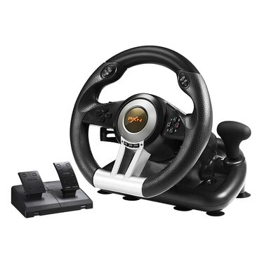 PXN V3 Pro Ігровий кермо з педалями для ПК, PS4, PS3, Xbox, Nintendo Switch. 180° поворот, вібрація, педалі, перемикачі швидкостей - Чорний