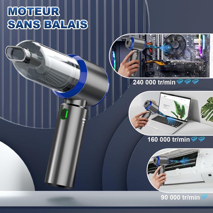 Акумуляторний ручний пилосос 3-в-1 для авто та дому, потужність 28000Па, бездротовий міні-пилосос для кухні, диванів, офісу та шерсті тварин