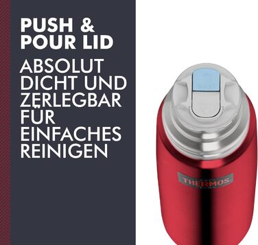 Термос-пляшка Thermos Light & Compact 0,35 л, нержавіюча сталь, червоний, ізольована, з кришкою-чашкою, тримає тепло 12 годин, холод 24 години, герметична, BPA Free, можна мити в посудомийці