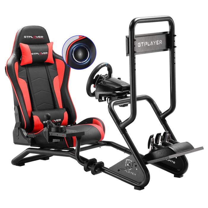 Ігровий симулятор GTPLAYER Cockpit для керма з 3D-стереодинаміками, тримачем для монітора, педалей та важеля КПП, регульований (Червоний)