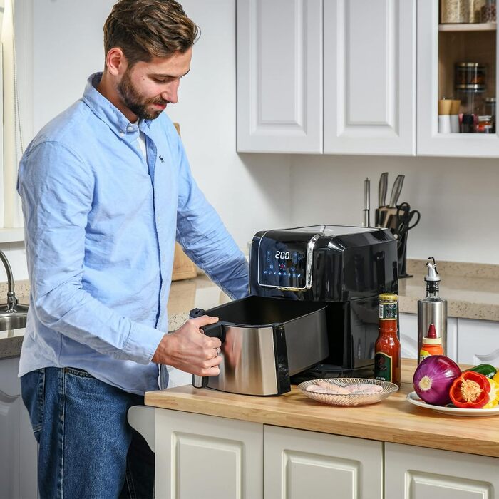 Аерофритюрниця HOMCOM 6,5 л, 1700 Вт, 8 програм, LED-дисплей, антипригарний кошик, для здорового приготування без олії, чорна