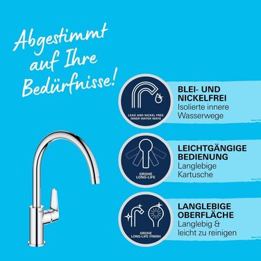 Змішувач кухонний GROHE StartCurve 31554001: поворотний на 360°, економія води, легкий монтаж, хромований