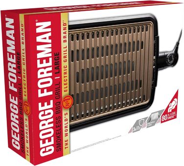 Електричний гриль George Foreman Smokeless для дому, бездимний, антипригарний, з піддоном для жиру, регулятором температури, вертикальне зберігання, модель 25850-56