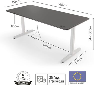 Електричний регульований стіл Yaasa Desk Pro 140x80 см, темно-сірий/чорний, 9 режимів пам'яті, індикатор висоти, датчик зіткнення, навантаження 120 кг