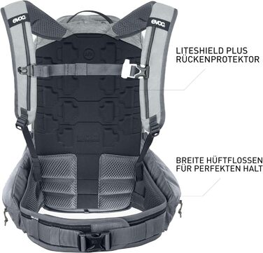 Рюкзак EVOC TRAIL PRO 16л L/XL з захистом спини LITESHIELD PLUS, для трейлрайдингу та перегонів, стінгрей/карбоновий сірий, легкий, з широкими поясними лямками і відділенням для питної системи 3л