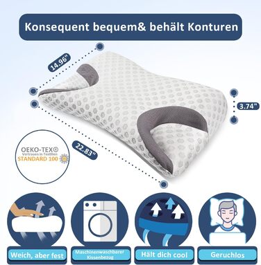 Ортопедична подушка Hydomi для CPAP та апное сну – меморі фоам, підтримка шиї для бокового, спинного та черевного сну, зменшує тиск маски та повітряні витоки, 58×38×9,5 см