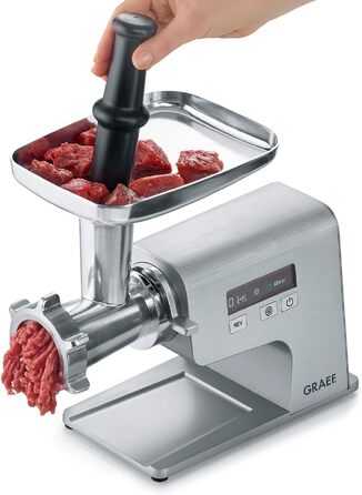 Електрична м'ясорубка GRAEF Multiwolf FW500, металевий корпус, 2500 Вт, з цифровим дисплеєм та захистом від перевантаження, срібляста